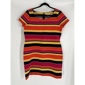BANANA REPUBLIC colorful striped sheath dress size 14 short sleeve rayon blend